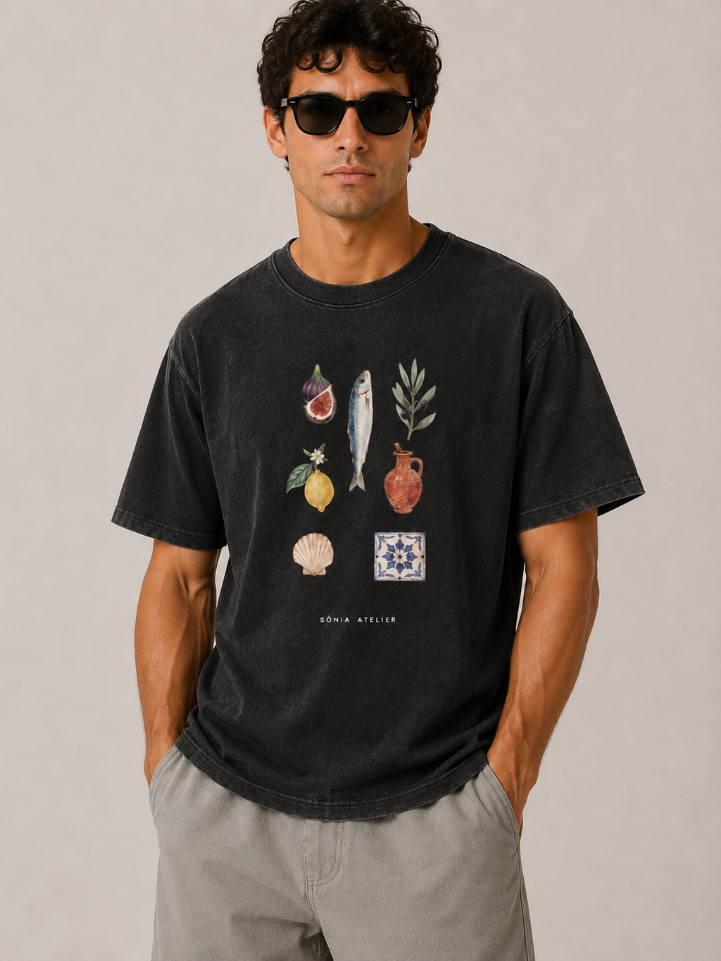 T-shirt 100 % cotton Limited Edition Mediterranean Black Vintage